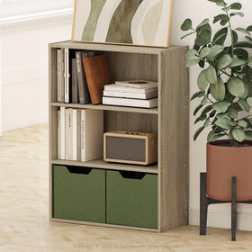 Furinno PASIR wide bookcase shelves for organized living room storage.