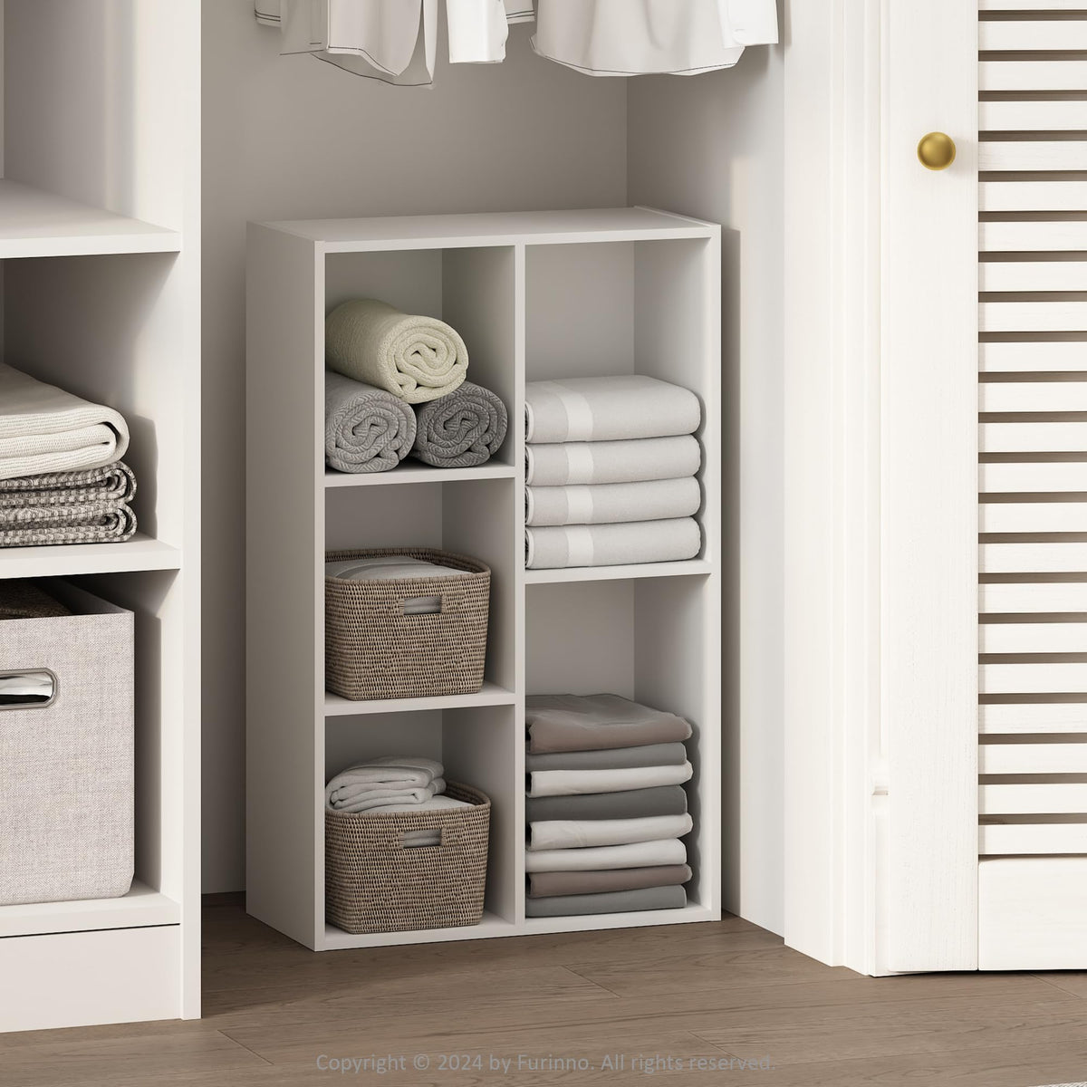 Furinno Reed 5-cube closet shelves with open storage for quick access