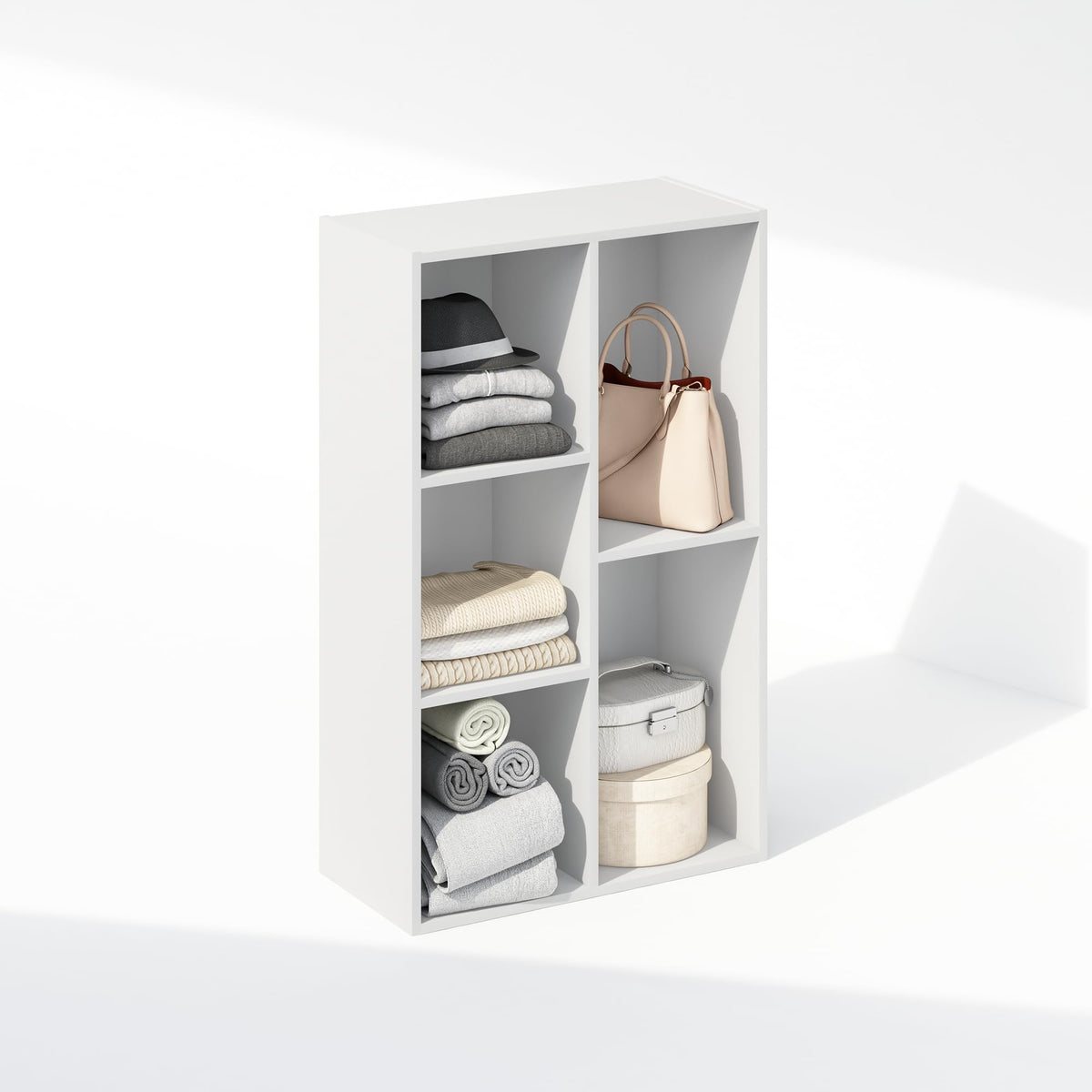 Furinno Reed 5-cube with reversible assembly for flexible closet layouts