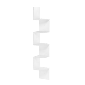 Furinno Rossi white 5-tier shelf front view showing compact corner storage.