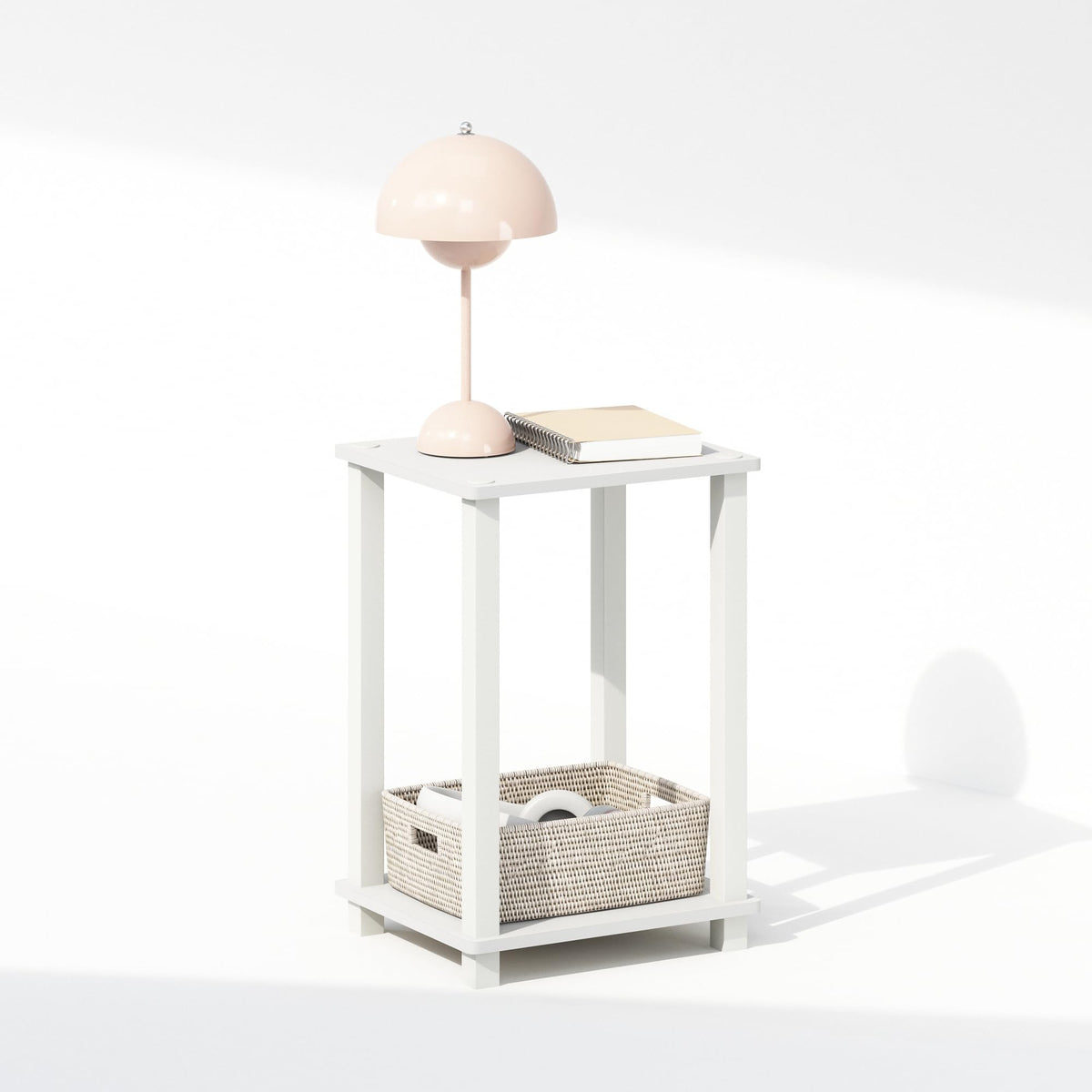 Furinno Simplistic Night Stand two-tier design maximizes compact storage.