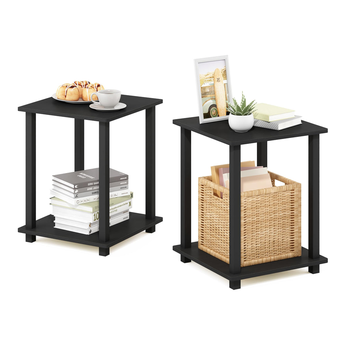 Furinno Simplistic side tables set of 2, two-tier top view for compact living rooms.