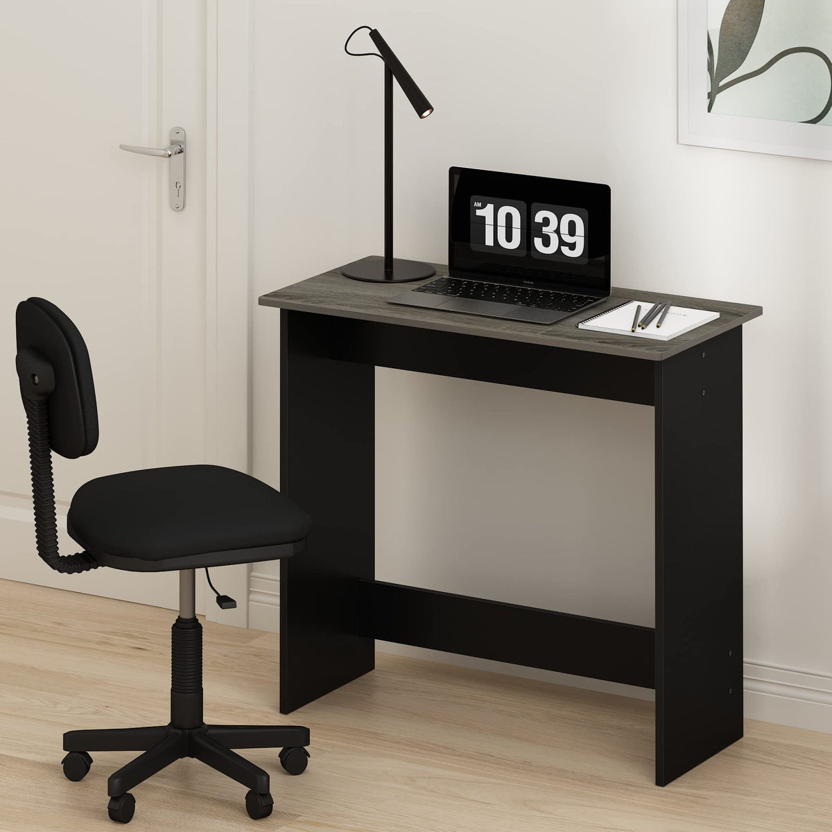 Furinno SIMPLISTIC small desk knee room showcases comfortable seating and writing area.