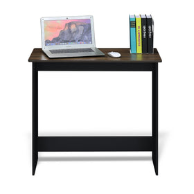 Furinno Simplistic Study Table in Columbia Walnut, leg detail emphasizing sturdy support