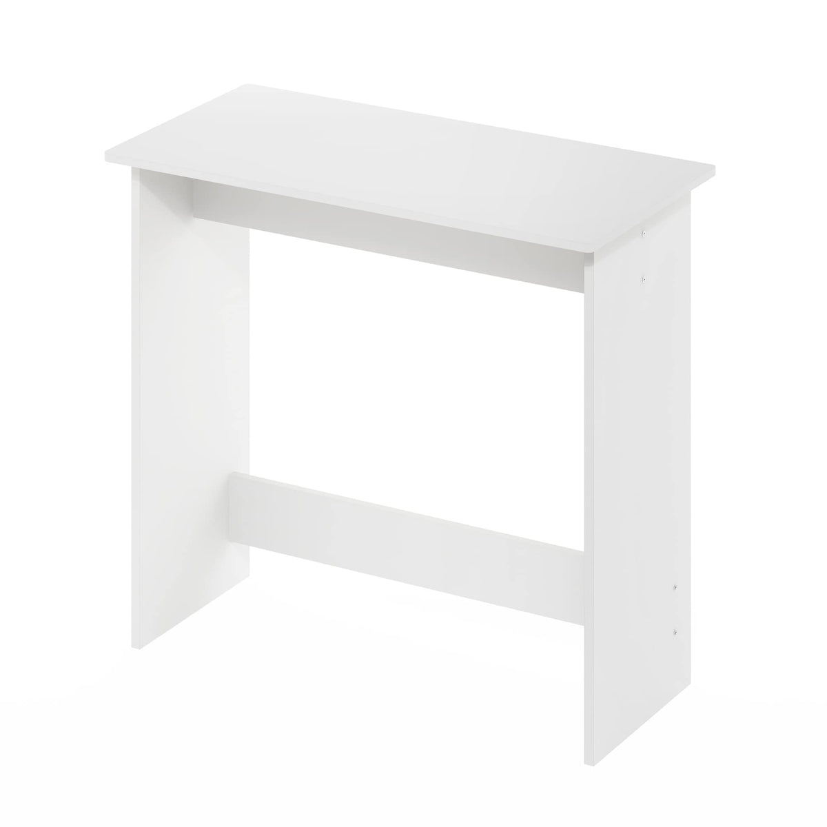 Furinno Simplistic Study Table in white, monitor setup, fits monitor and keyboard.