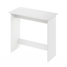 Furinno Simplistic Study Table in white, monitor setup, fits monitor and keyboard.