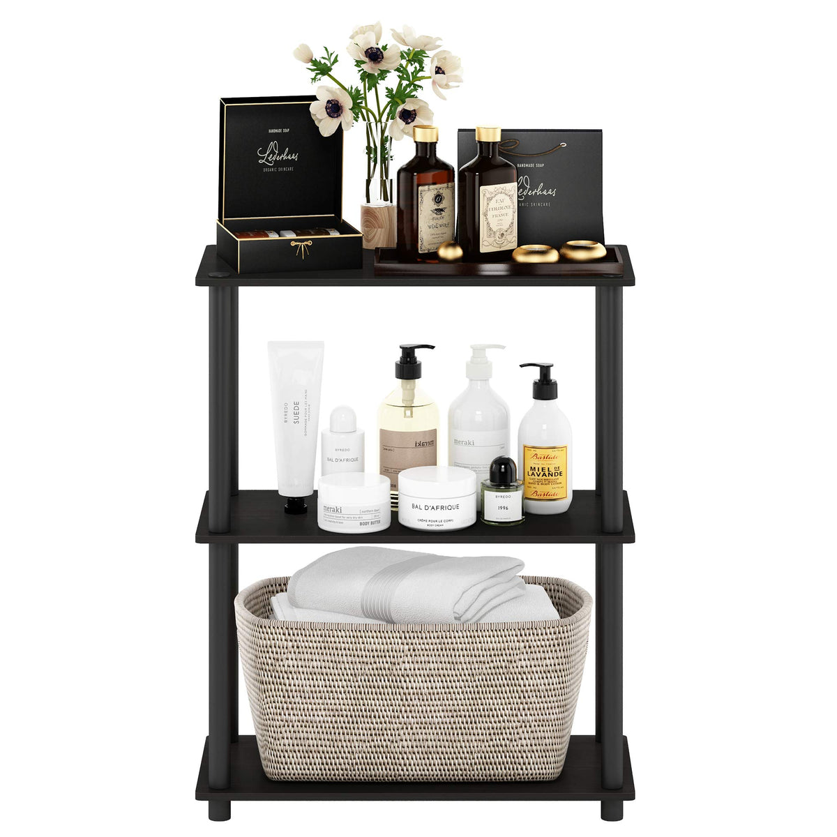Furinno open-shelves unit uses minimal tools for quick, safe family assembly.