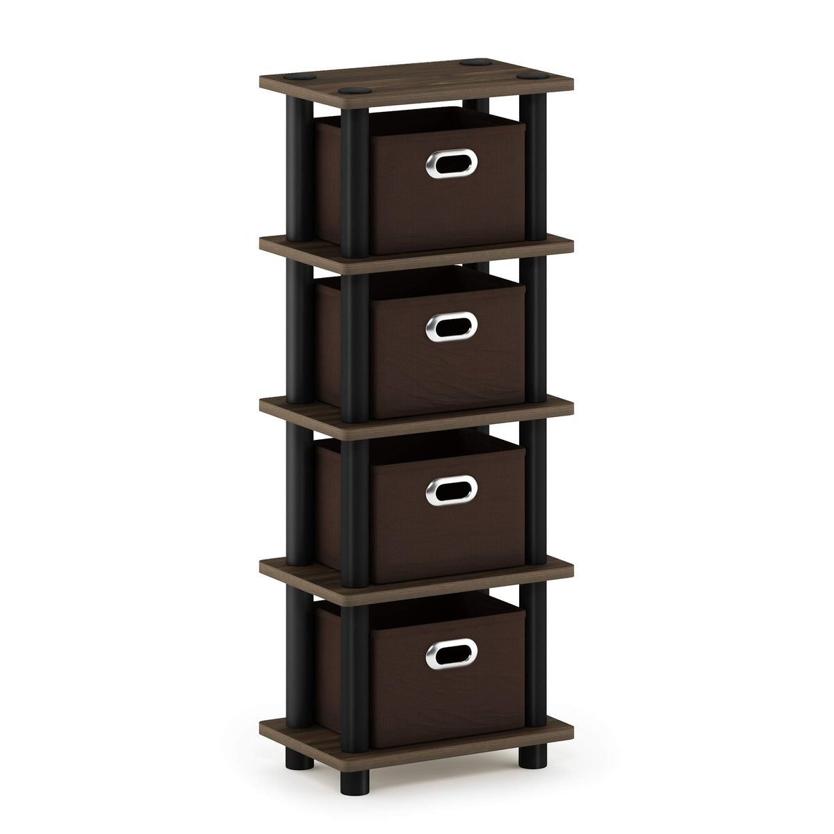 Furinno Turn-N-Tube rack close-up in Columbia Walnut highlights durable materials for reliable storage.