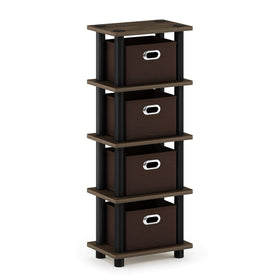 Furinno Turn-N-Tube rack close-up in Columbia Walnut highlights durable materials for reliable storage.