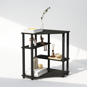 Furinno Turn-N-Tube espresso living room setup showing versatile display