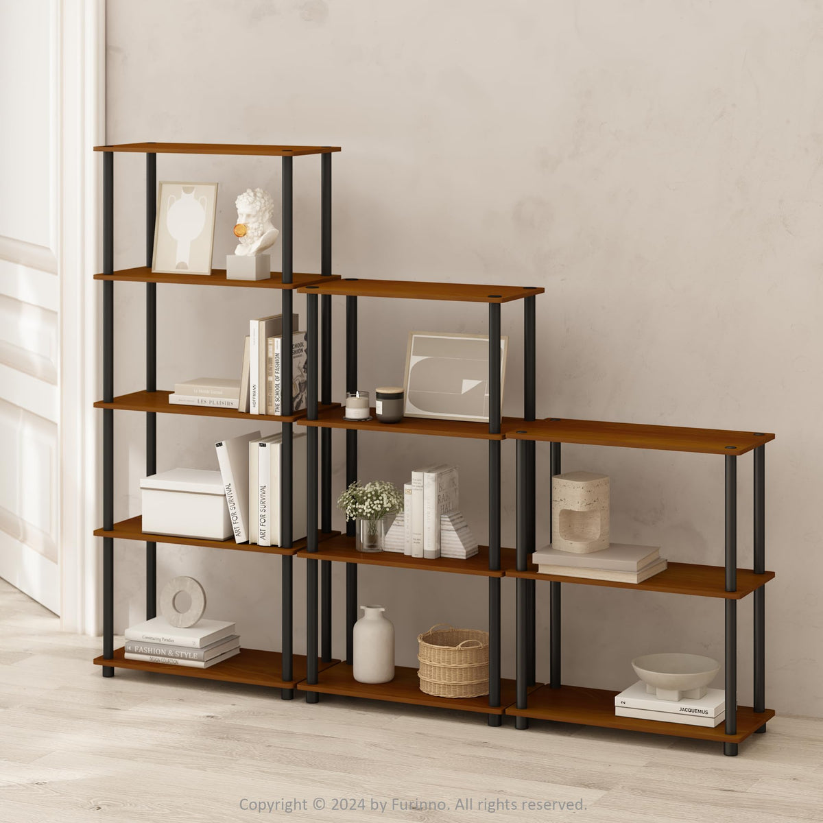 Furinno Turn-N-Tube durable composite wood frame supports books and plants