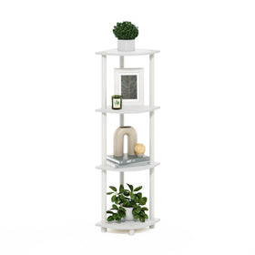 Furinno Turn-N-Tube corner shelf with four open tiers for space-saving storage.