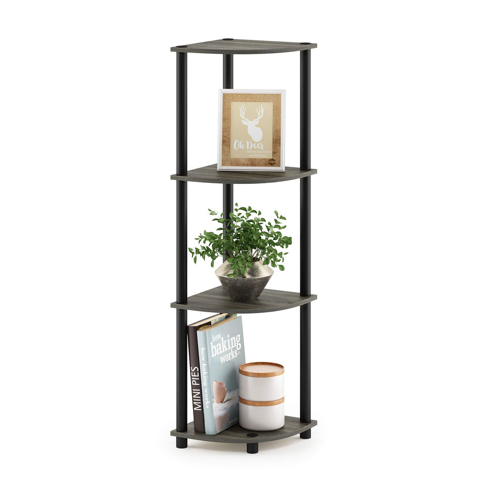 Furinno Turn-N-Tube corner shelf with a slim 4-tier corner display for compact spaces.