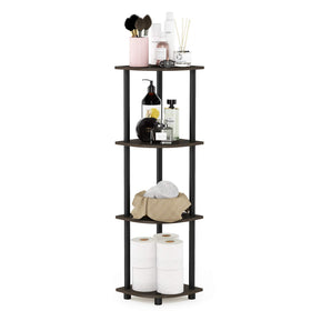 Furinno Turn-N-Tube corner shelf 4-tier in dark brown grain for space-saving storage