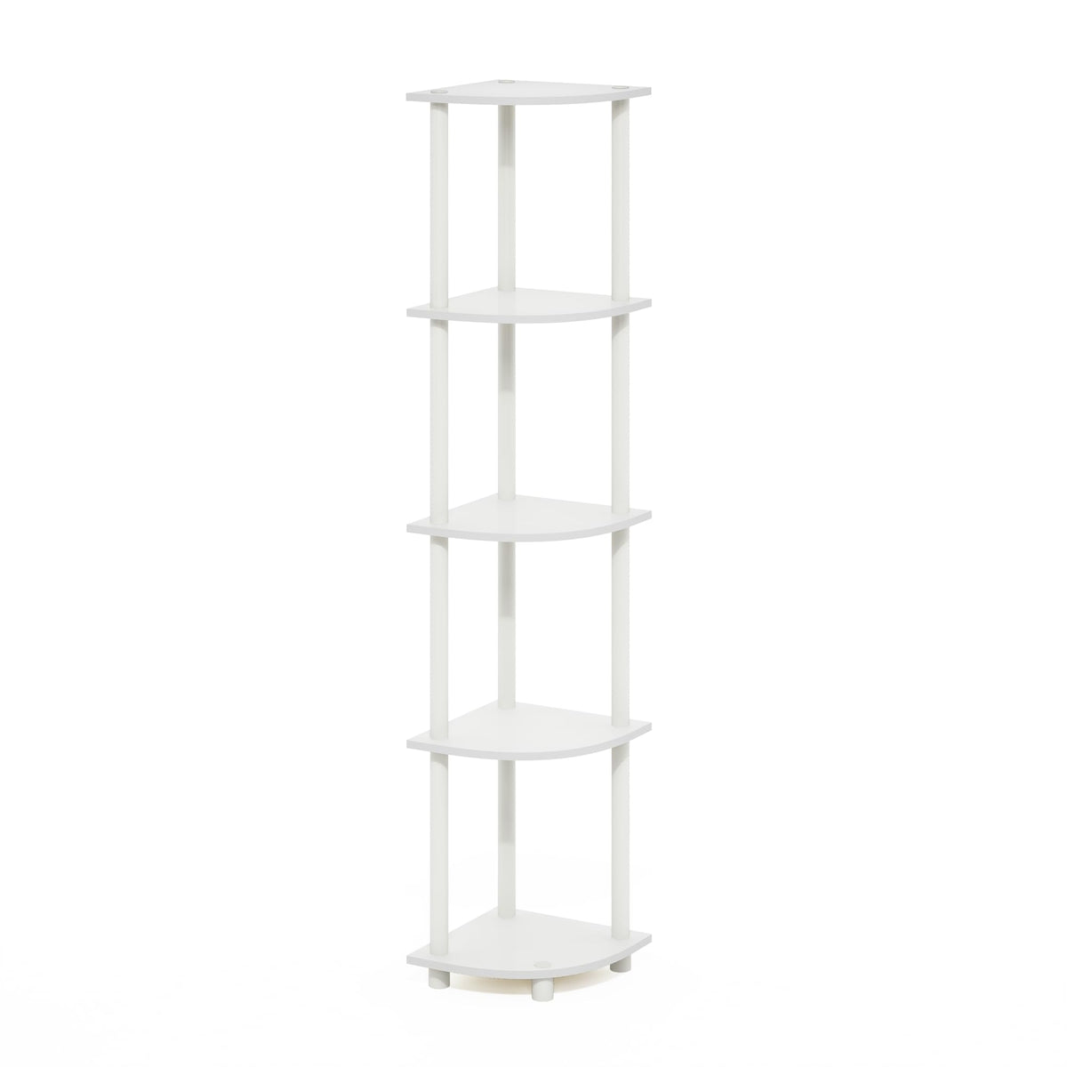 Furinno Turn-N-Tube corner shelf materials image emphasizes durable CARB-grade wood