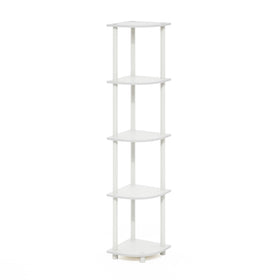 Furinno Turn-N-Tube corner shelf materials image emphasizes durable CARB-grade wood