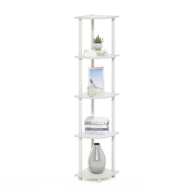 Furinno Turn-N-Tube corner shelf front view shows space-saving design for small rooms
