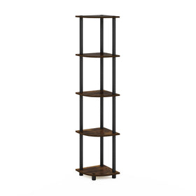 Furinno Turn-N-Tube corner shelf in amber pine, ideal for compact living spaces and stylish storage.