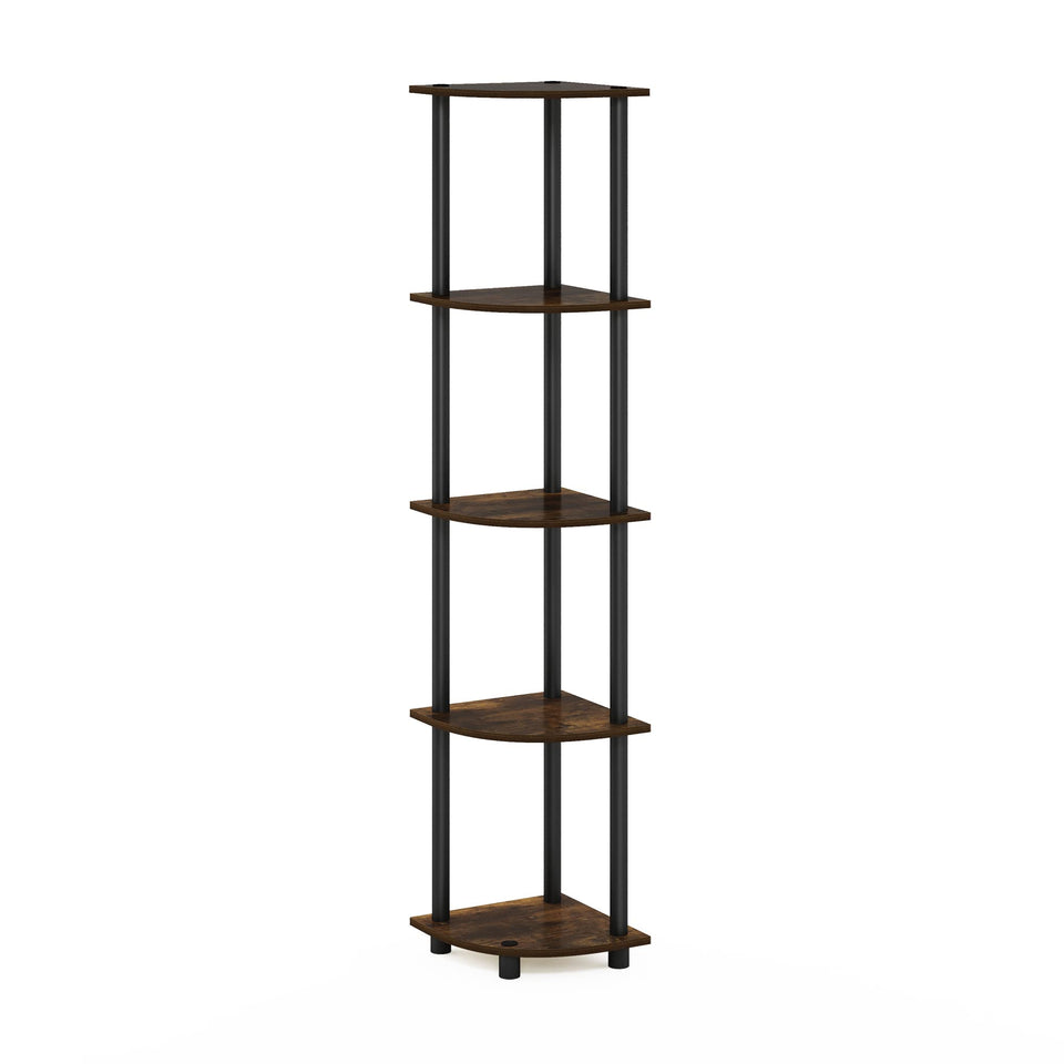 Furinno Turn-N-Tube corner shelf in amber pine, ideal for compact living spaces and stylish storage.