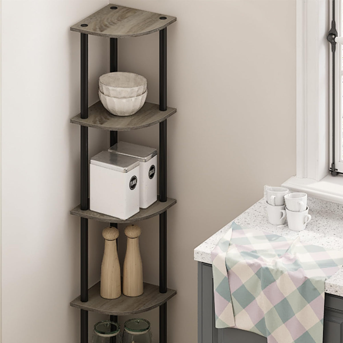 Furinno Turn-N-Tube in a living room setup displays decor and books