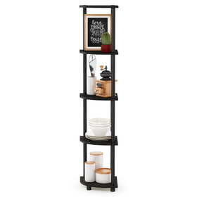 Espresso finish on Turn-N-Tube corner shelf adds modern style to living space.