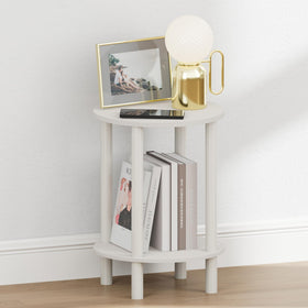 Furinno Turn-N-Tube two-tier storage holds daily items beside the bed.