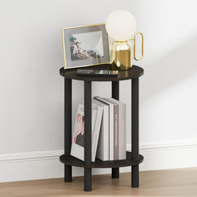 Furinno Turn-N-Tube nightstand open storage, easy access to lamp, phone, and books.
