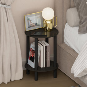 Furinno Turn-N-Tube nightstand round top, compact bedside storage for small spaces.