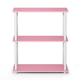 Furinno Turn-N-Tube open-shelves in pink provide visible storage and easy access.