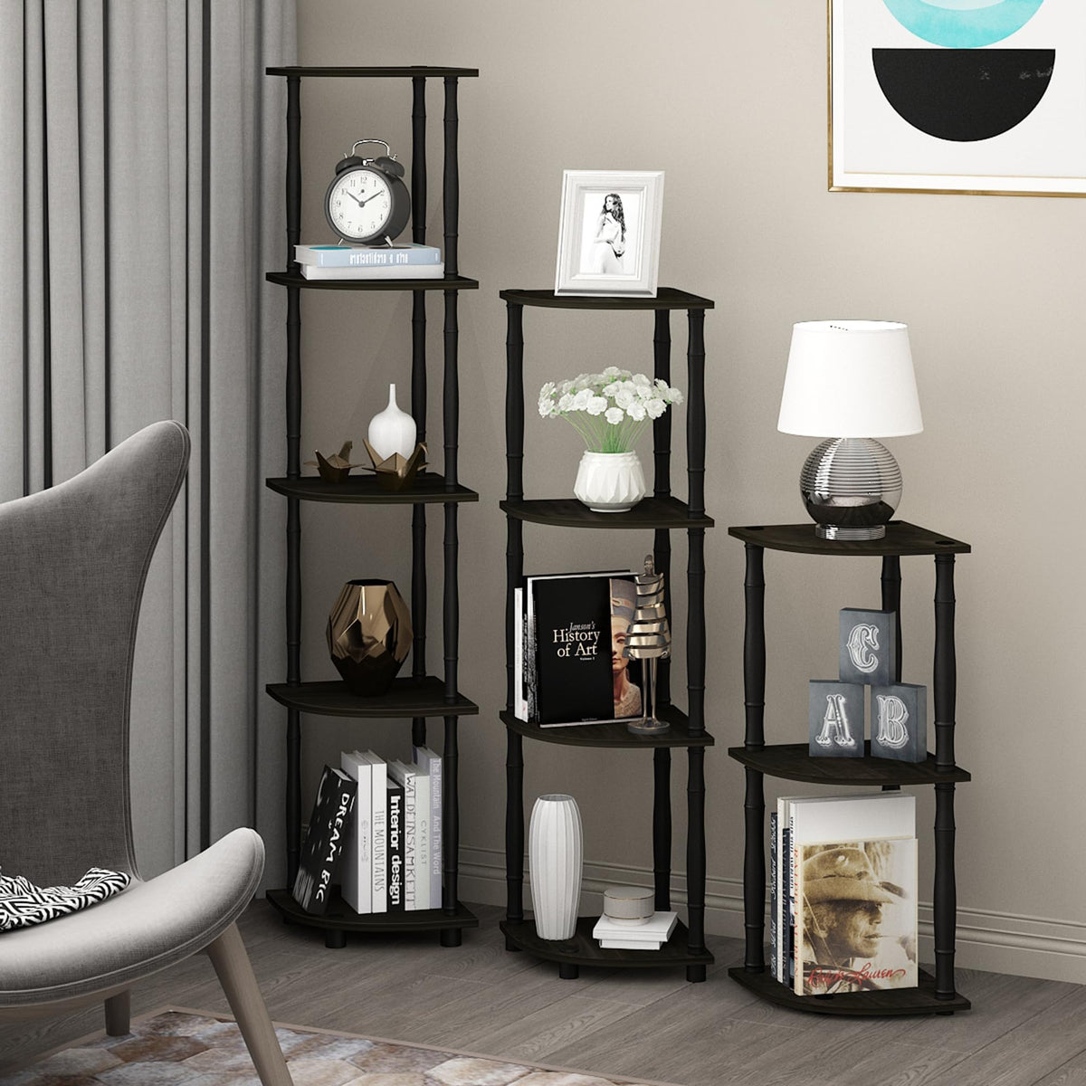 Furinno Turn-N-Tube open-shelves storage unit for clutter-free organization.