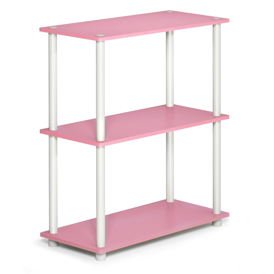 Furinno Turn-N-Tube pink 3-tier shelf saves space and adds color to small rooms.