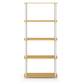 Furinno Turn-N-Tube shelf weight-capacity supports books and bins.