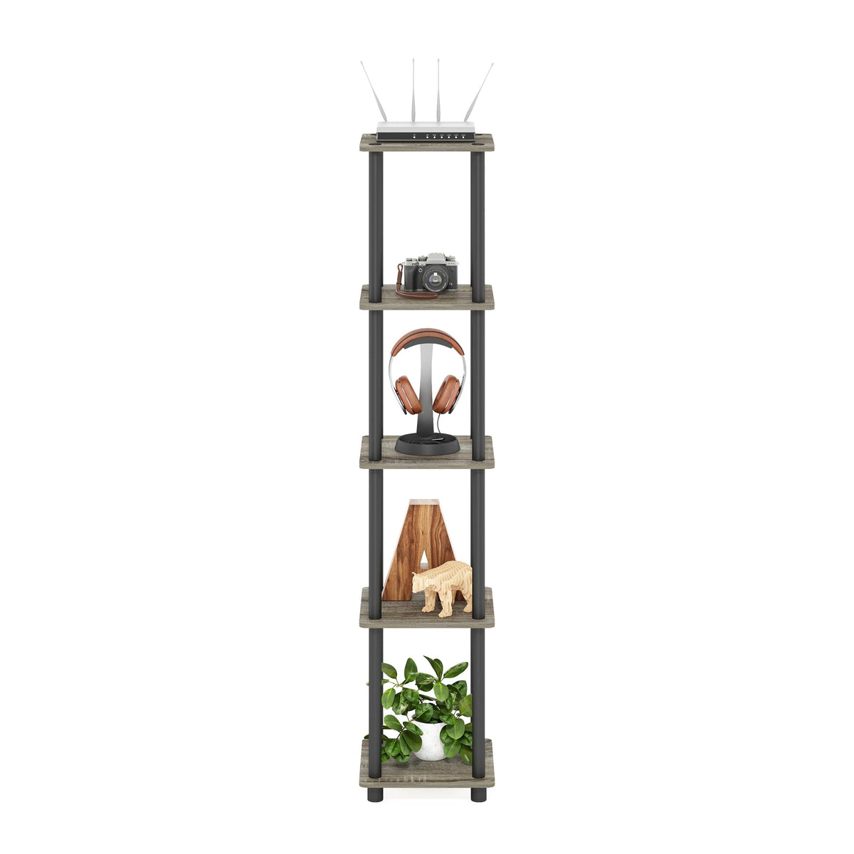 FURINNO Turn-N-Tube shelves hold up to 10 lbs per shelf.