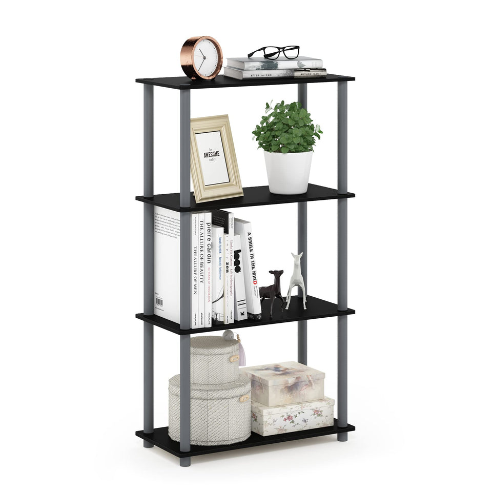 Furinno TURN-N-TUBE shelf front view in black highlights accessible storage for living room display.