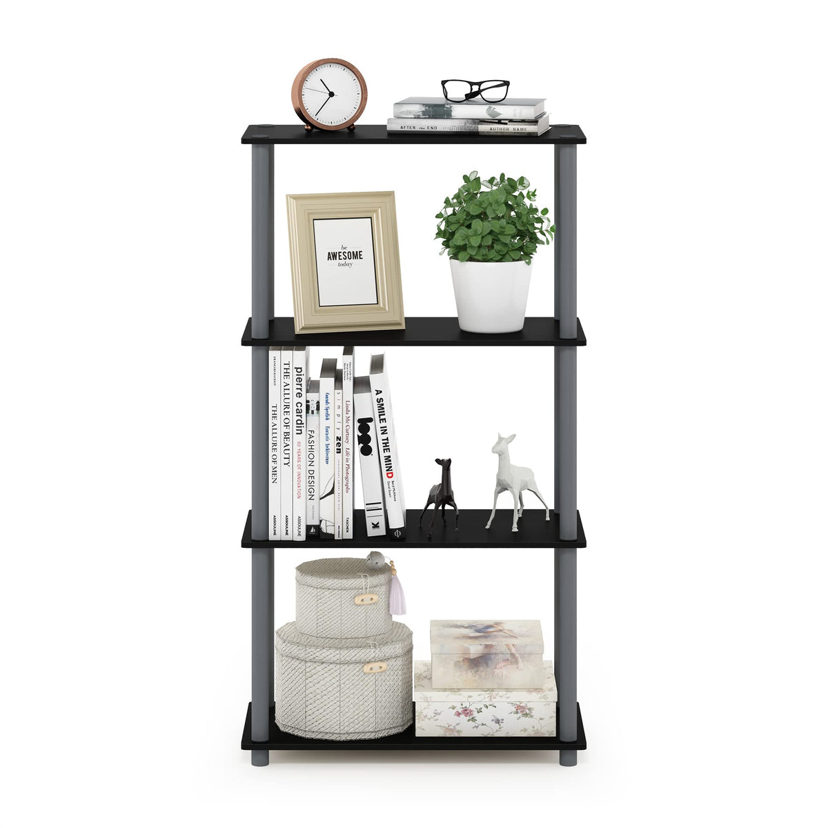 Furinno TURN-N-TUBE shelf weight capacity for sturdy support in black.