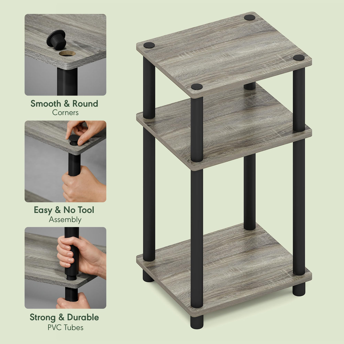 Furinno Turn-N-Tube table with books and decor for organized living spaces