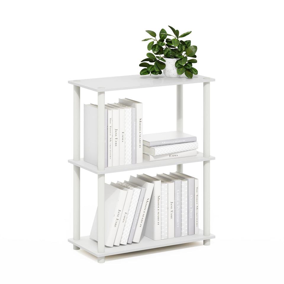 Furinno Turn-N-Tube 3-tier shelf in white with open storage for books and plants
