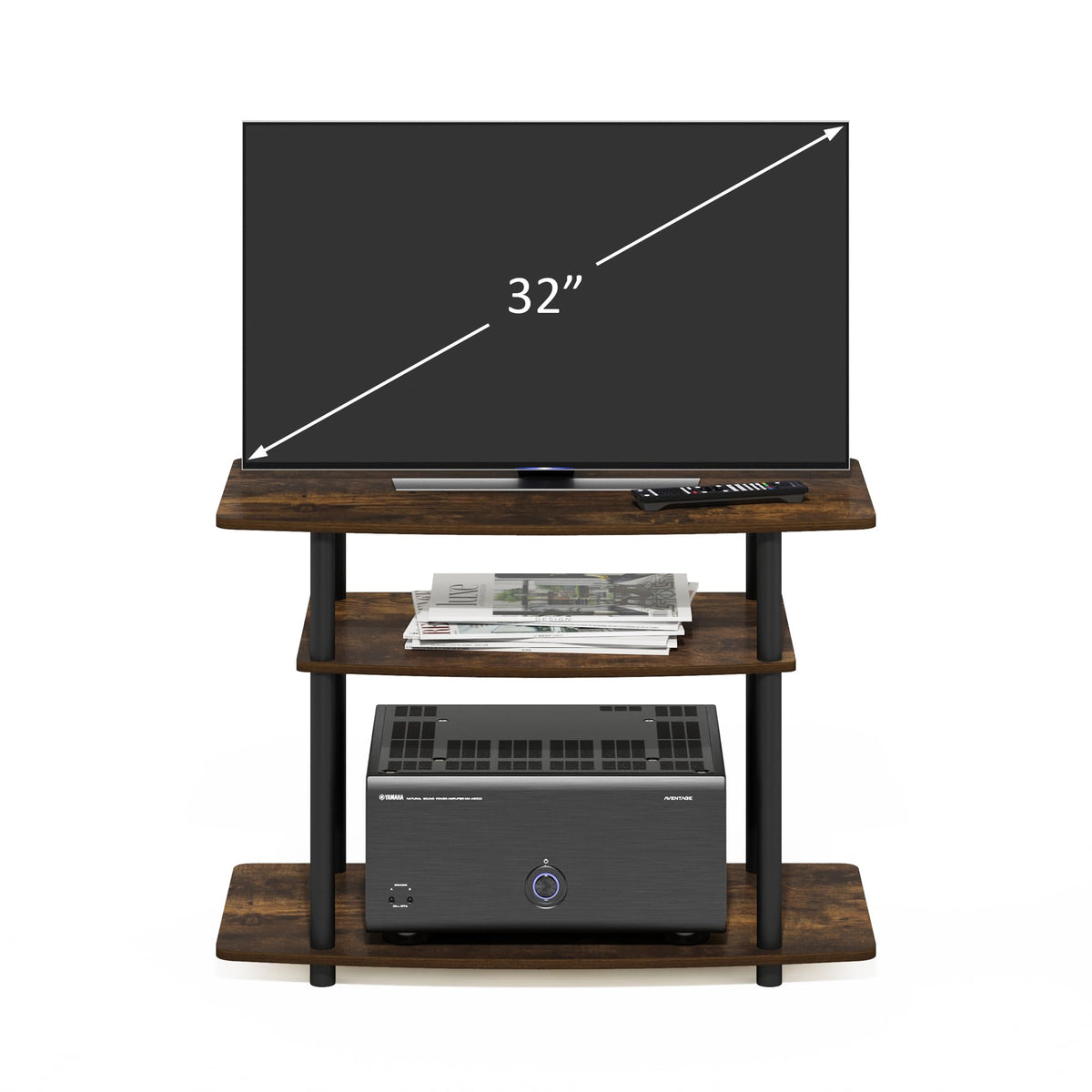 Furinno Turn-N-Tube TV stand Amber Pine stainless steel tubes provide sturdy support