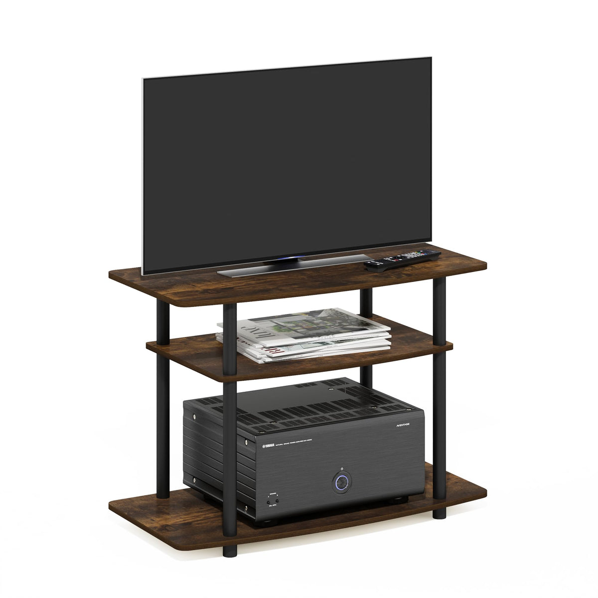 Furinno Turn-N-Tube TV stand Amber Pine top surface for compact TV setups