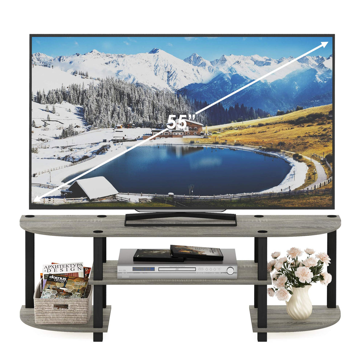 Furinno TURN-S-TUBE TV Stand assembled in a living room setup for easy viewing.