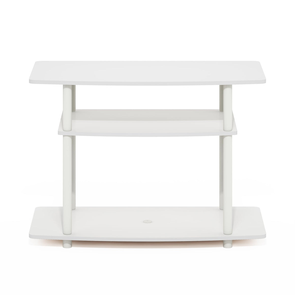 Furinno Turn-N-Tube TV stand in living room setup with devices.