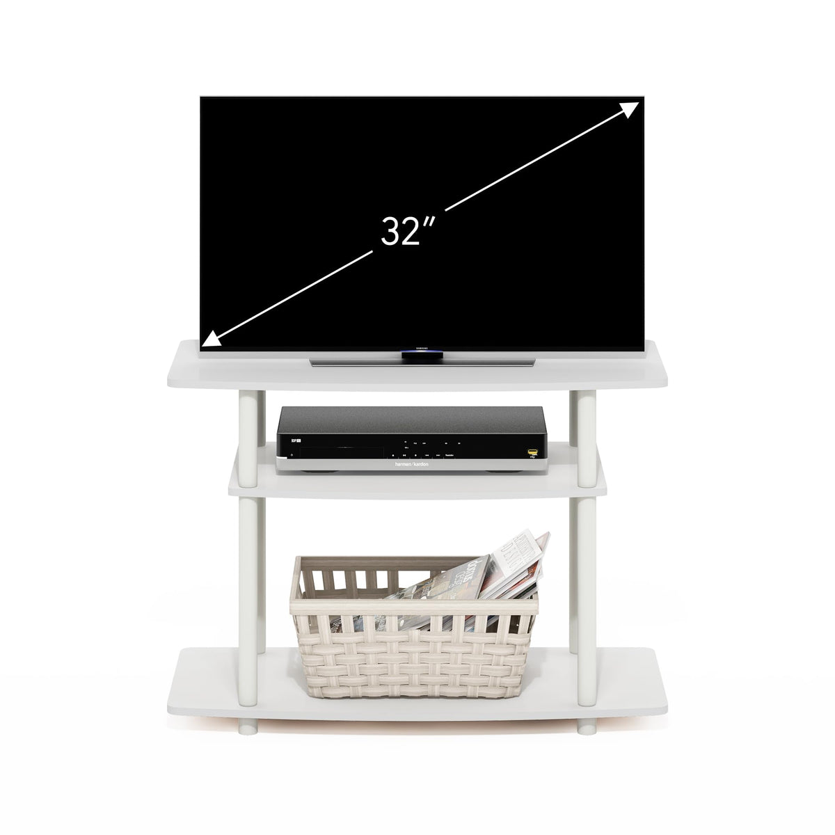 Furinno Turn-N-Tube TV stand rounded corners for safe family use.