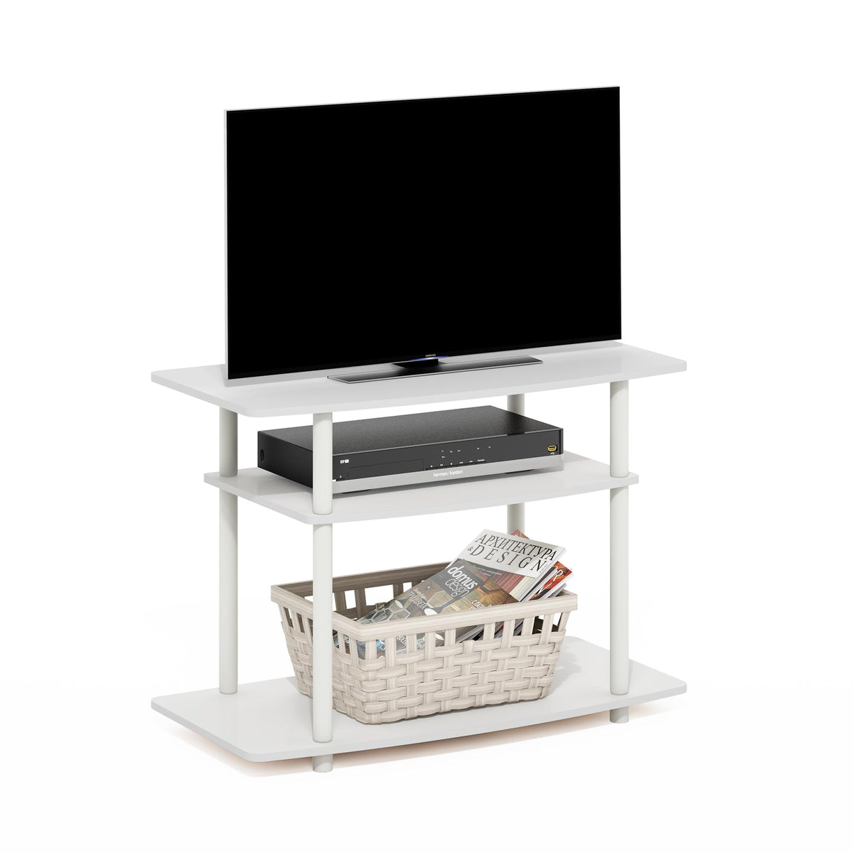 Furinno Turn-N-Tube TV stand top view with spacious surface and easy-access storage.