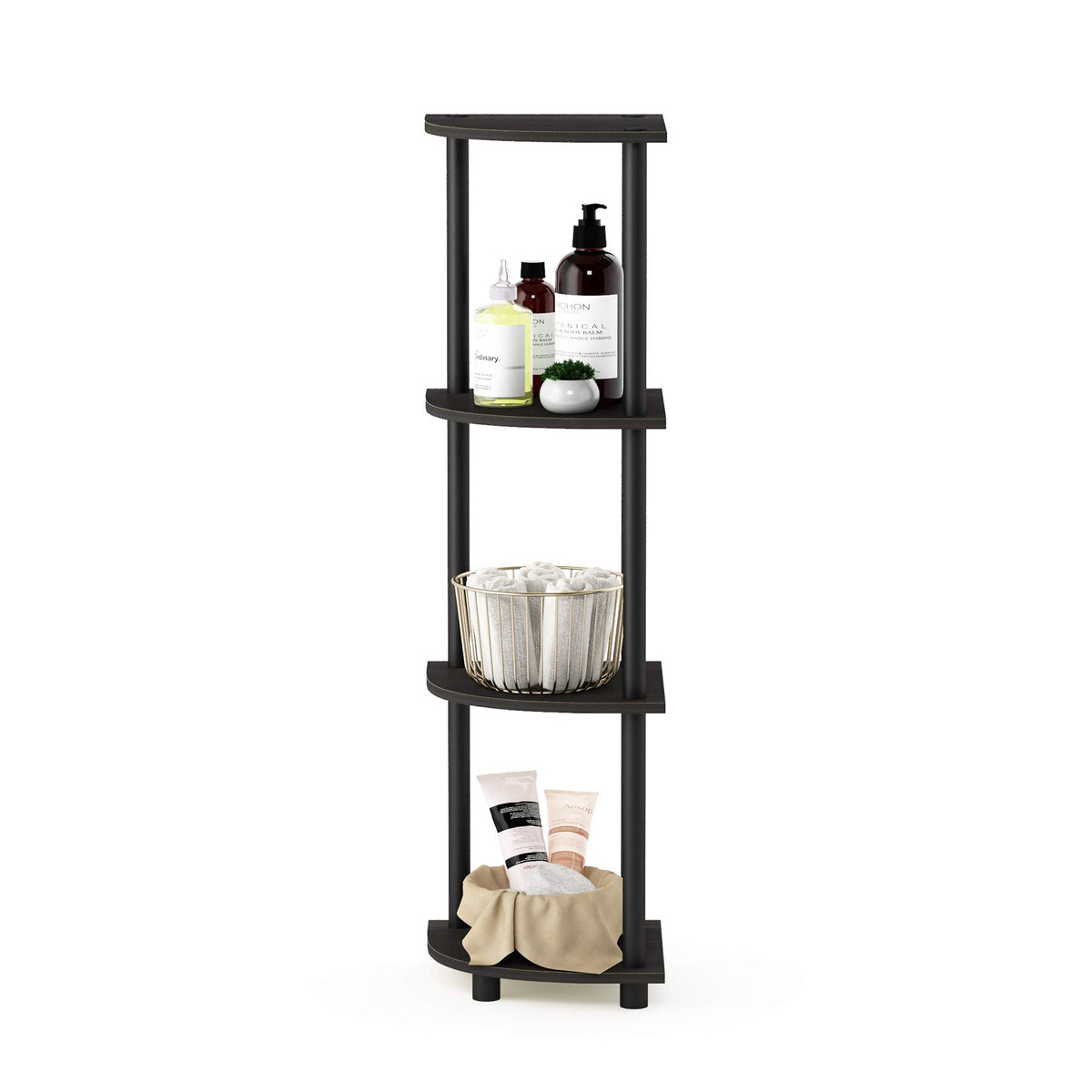 Furinno Turn-N-Tube shows sturdy, 10 lb per shelf capacity for lightweight items