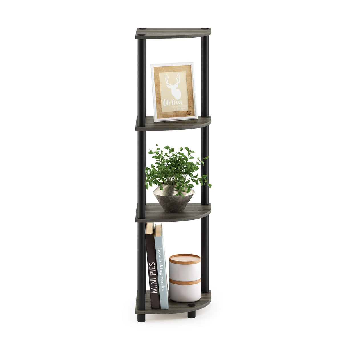 Furinno Turn-N-Tube unit supports up to 40 lbs total across four tiers for lightweight items.