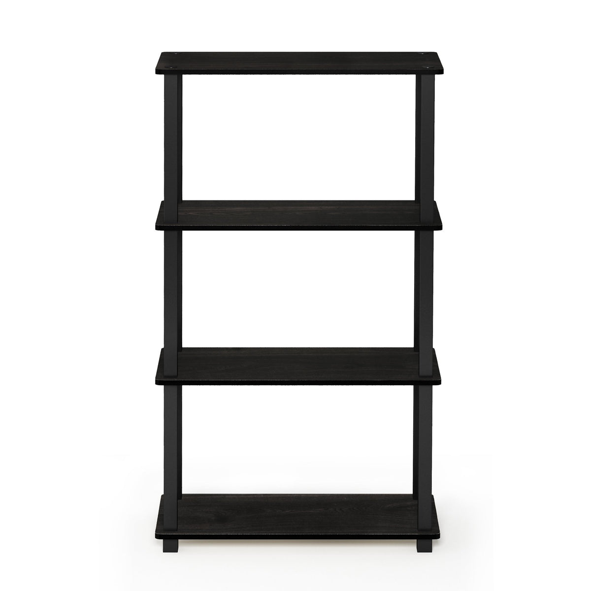 Shelves with rounded edges reduce accidental bumps on Furinno Turn-N-Tube units.