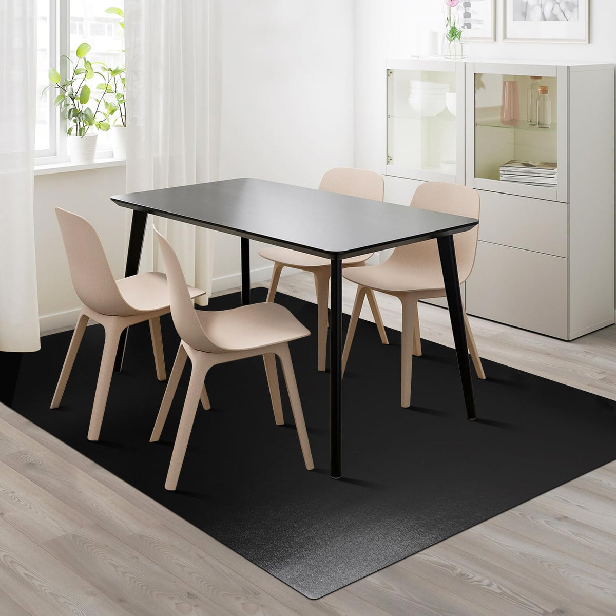 FURKIT vinyl floor mat under table protects floors and hides flaws
