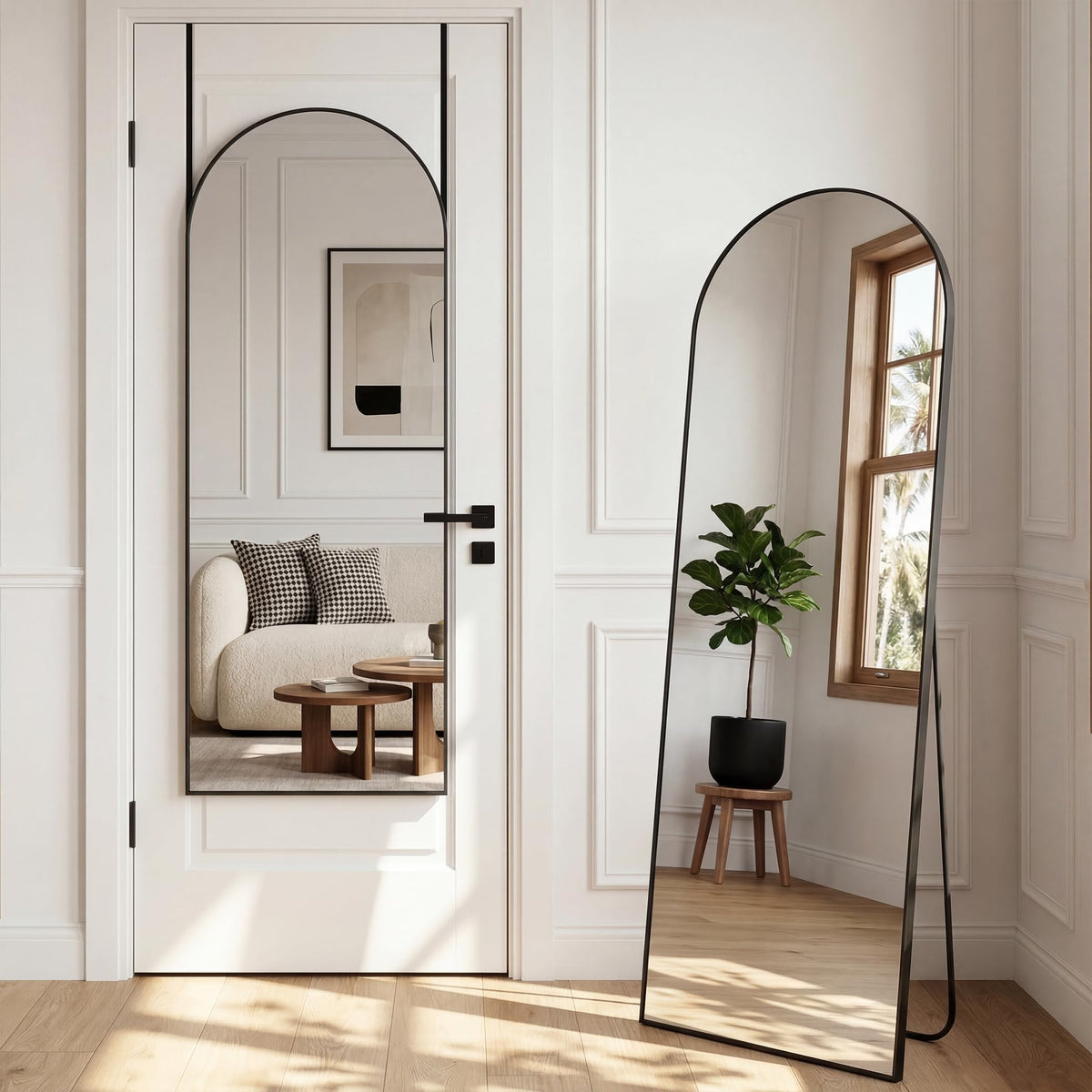 Furnbar 58x20 arched full-length mirror over the door for quick outfit checks.