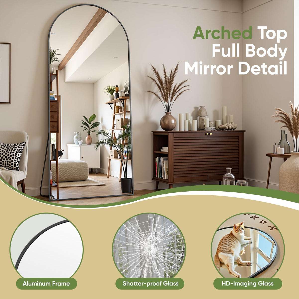 Furnbar arched top design adds a stylish focal point.