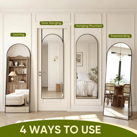 Furnbar black frame full-length mirror complements modern decor.